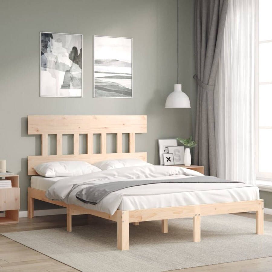 The Living Store Bedframe zonder matras massief grenenhout 140x190 cm Massief Grenenhouten Bedframe Rustiek Bed Houten Bed Met Hoofdbord Tweepersoonsbed - Foto 2
