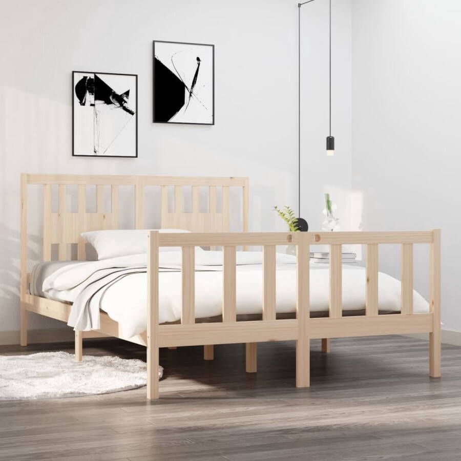 The Living Store Bedframe Grenenhout 140 x 190 cm Rustiek Inclusief hoofdeind Montage vereist