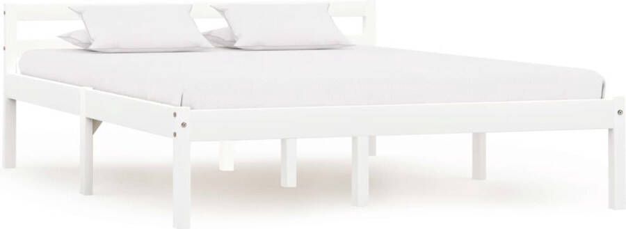 The Living Store Bedframe Grenenhout 140 x 200 cm Wit Massief Stevig Massief Hout Bed Grenenhout Bed Wit Bed Tweepersoons Bed Frame