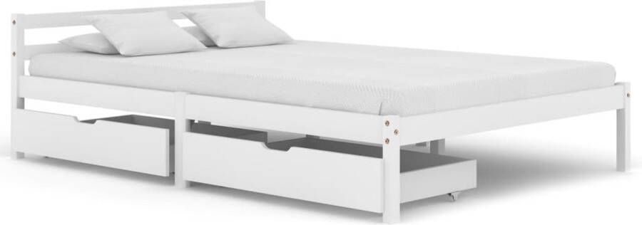 The Living Store Bedframe Grenenhout 140 x 200 cm Wit met 2 Lades