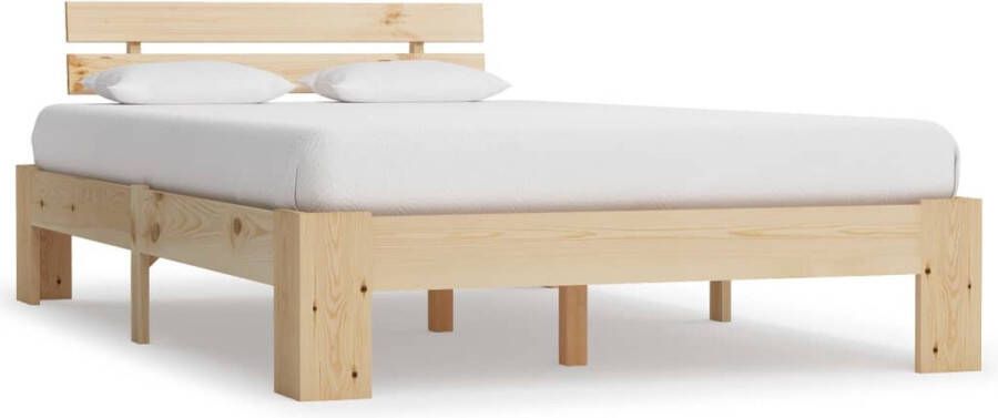 The Living Store Bedframe met hoofdbord massief grenenhout wit 140x200 cm Massief Hout Bed Grenenhout Bed Tweepersoons Bed Frame Modern Bed