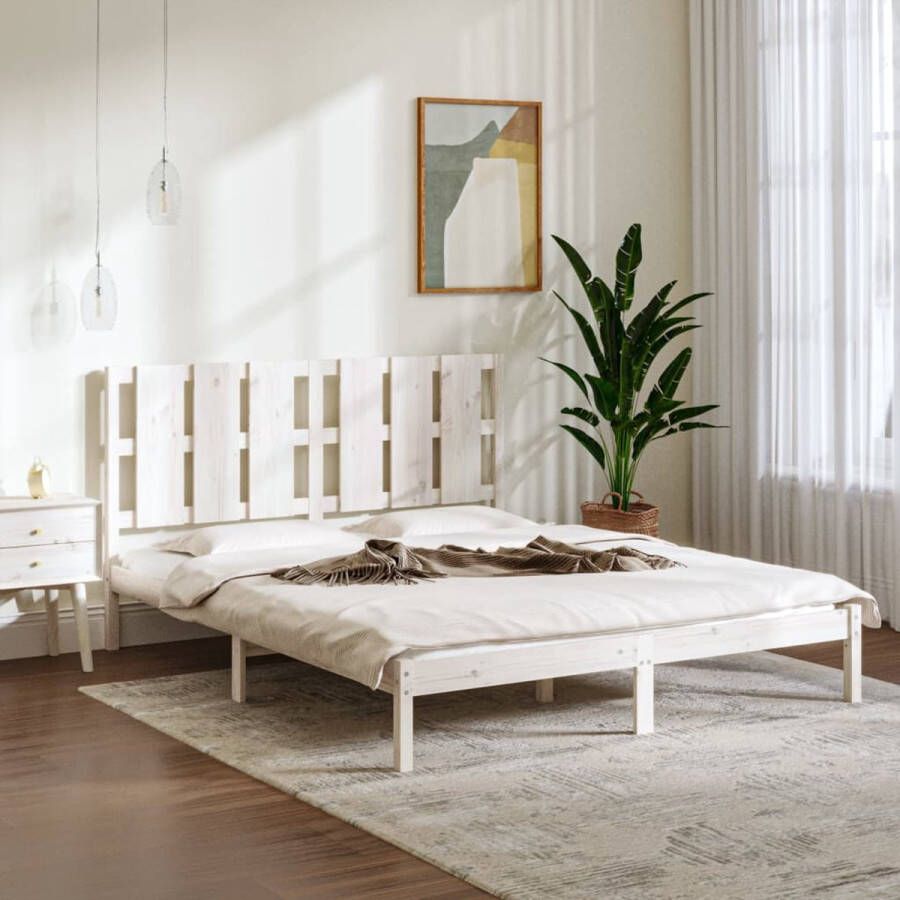 VidaXL Bedframe Massief Hout Wit 150x200 cm Houten Bed Frame Tweepersoons Bed Wit Bed Frame King Size Bed Modern Bed Frame - Foto 2