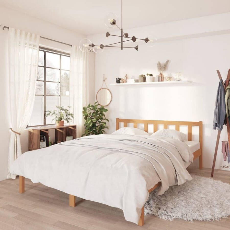The Living Store Bedframe Grenenhout 150x200 cm Honingbruin Montage vereist