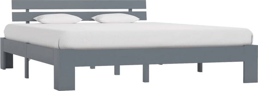 The Living Store Bedframe met hoofdbord massief grenenhout grijs 160x200 cm Massief Hout Bed Grenenhout Bed Tweepersoons Bed Grijs Bed Modern Bed