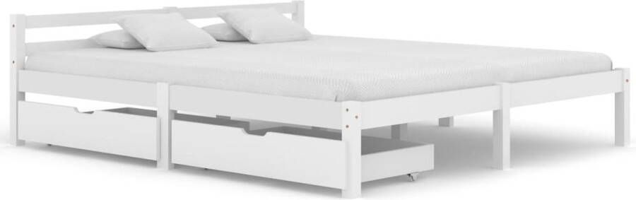 The Living Store Bedframe Grenenhout 160 x 200 cm Wit 2 lades Montage vereist