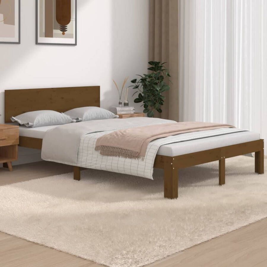 The Living Store Bedframe Grenenhout 195.5 x 123.5 x 69.5 cm Honingbruin Geschikt voor 120 x 190 cm matras Honingbruin Bedframe Grenenhout Bedframe Massief Houten Bed Tweepersoons Bed Bedframe 120x190