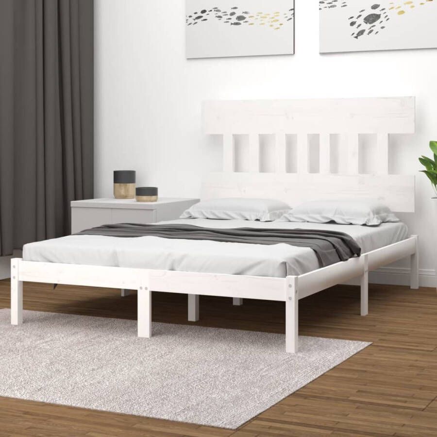 The Living Store Bedframe Grenenhout 195.5 x 125.5 x 31 cm Wit