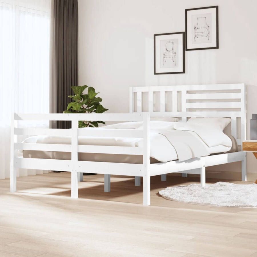 The Living Store Bedframe massief hout wit 120x190 cm 4FT small double Bedframe Bedframes Tweepersoonsbed Bed Bedombouw Dubbel Bed Frame Bed Frame Ledikant Bedframe Met Hoofdeinde Tweepersoonsbedden