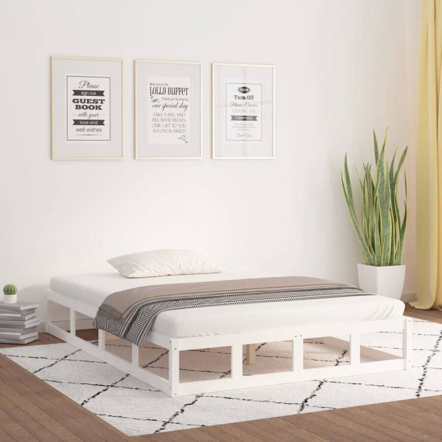 The Living Store Bedframe Grenenhout 195.5 x 140.5 x 28 cm Stabiel Rustiek Wit Geschikt voor 135 x 190 cm Matras (Matras niet inbegrepen) Houten Bedframe Modern Bed Frame Grenenhout Bed Wit Bed