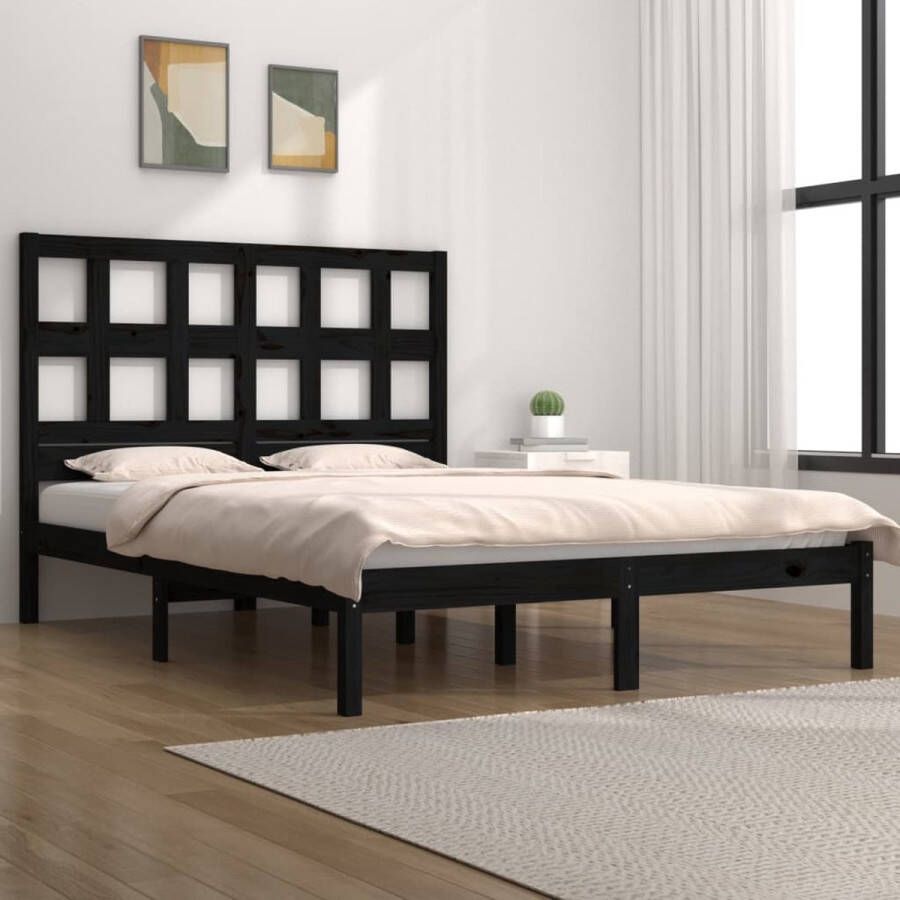The Living Store Bedframe massief grenenhout zwart 140x190 cm Bedframe Bedframes Bed Bedbodem Ledikant Bed Frame Massief Houten Bedframe Slaapmeubel Tweepersoonsbed Bedden Bedbodems - Foto 2