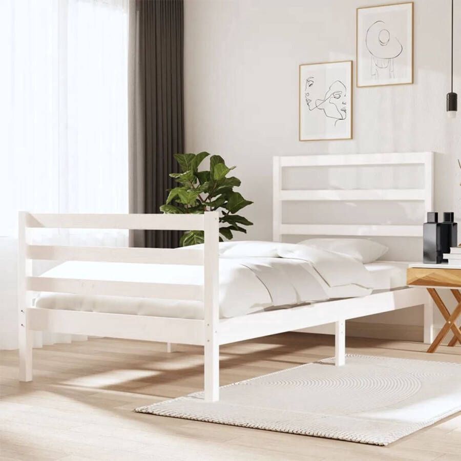 The Living Store Bedframe Grenenhout 195.5 x 95.5 x 100 cm Wit