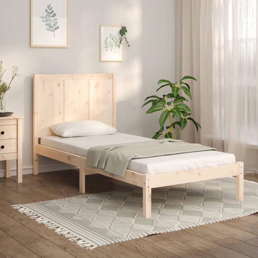 The Living Store Bedframe Grenenhout 195.5 x 95.5 x 31 cm Klassiek hoofdeinde 90 x 190 cm