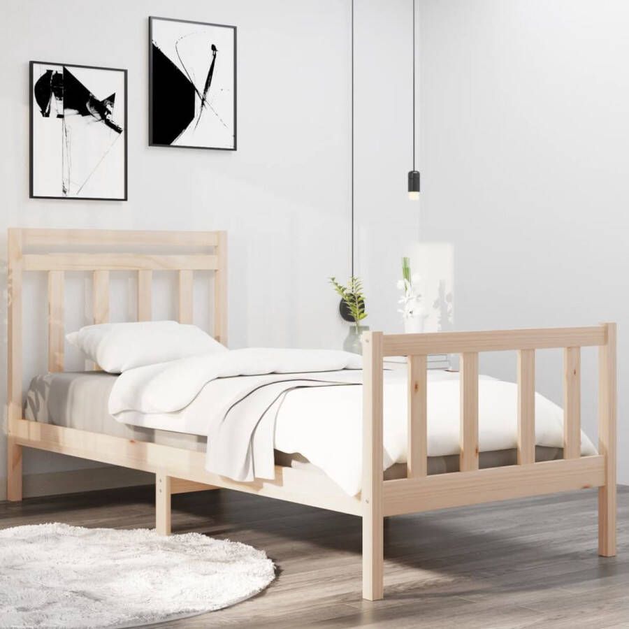 The Living Store Bedframe Grenenhout 195.5 x 95.5 x 69.5 cm Multiplex Lattenbodem