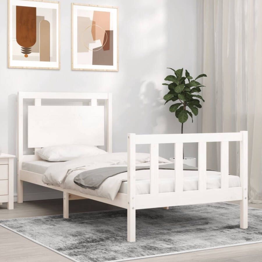 The Living Store Bedframe Grenenhout 205.5 x 105.5 x 100 cm Wit