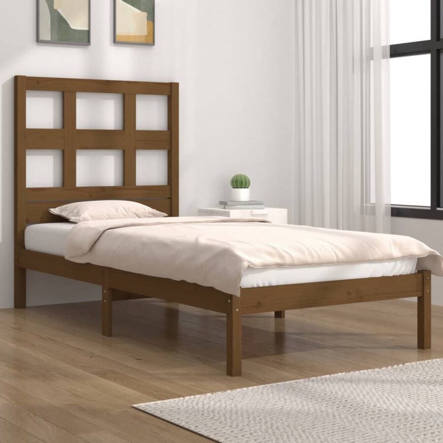 The Living Store Bedframe massief grenenhout honingbruin 100x200 cm Bedframe Bedframes Bed Bedbodem Ledikant Bed Frame Massief Houten Bedframe Slaapmeubel Eenpersoonsbed Bedden Bedbodems - Foto 2
