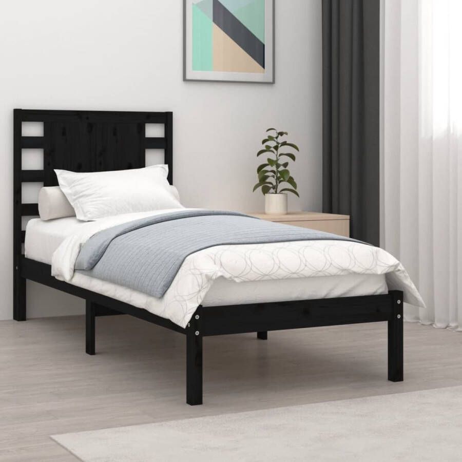 The Living Store Bedframe massief grenenhout zwart 100x200 cm Bedframe Bedframes Eenpersoonsbed Bed Bedombouw Ledikant Houten Bedframe Eenpersoonsbedden Bedden Bedombouwen Ledikanten - Foto 5