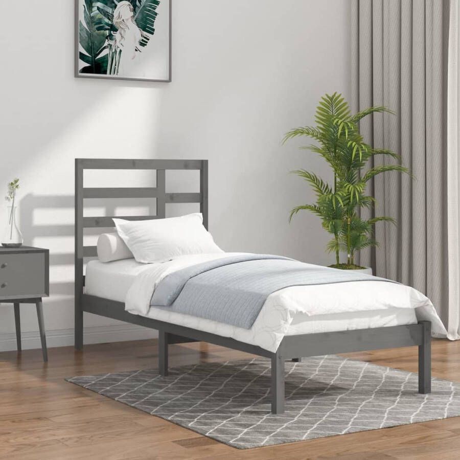 The Living Store Bedframe Grenenhout 205.5 x 106 x 104 cm Grijs