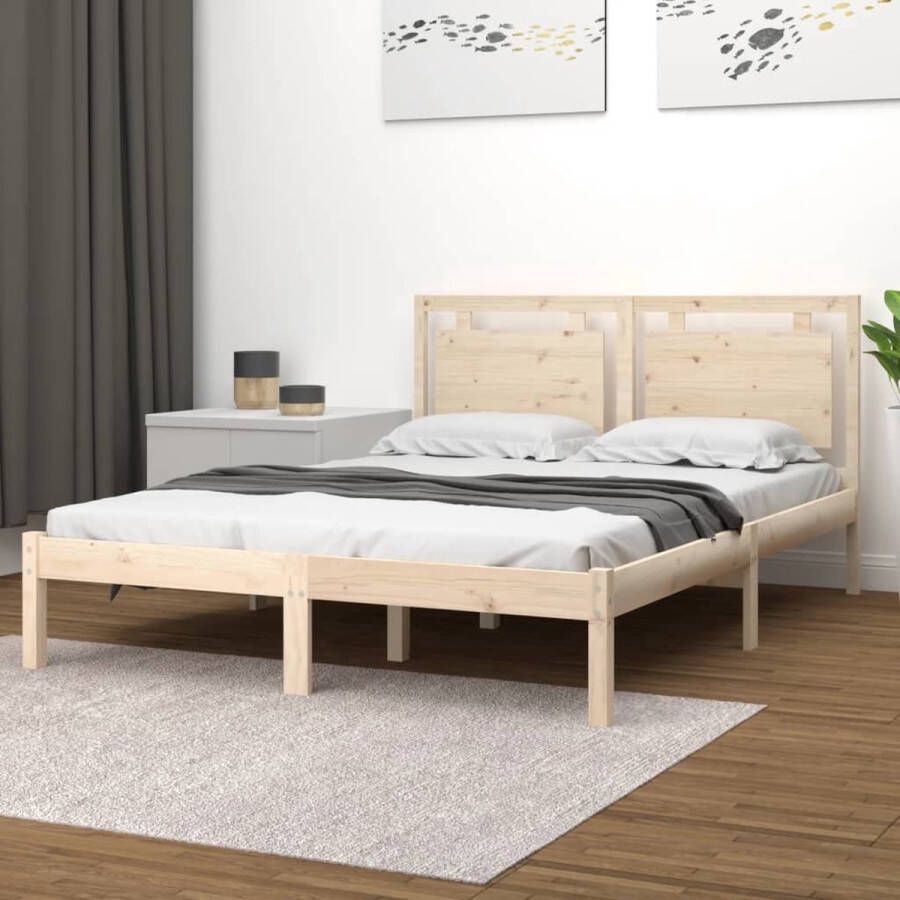 The Living Store Bedframe Grenenhout 205.5 x 145.5 x 31 cm Rustiek Bed Frame Grenenhouten Bed Houten Bed Tweepersoons Bed Boxspring Bed - Foto 2
