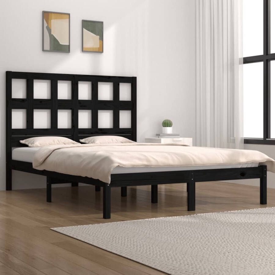 The Living Store Bedframe massief grenenhout zwart 140x200 cm Bedframe Bedframes Bed Bedbodem Ledikant Bed Frame Massief Houten Bedframe Slaapmeubel Tweepersoonsbed Bedden Bedbodems - Foto 2
