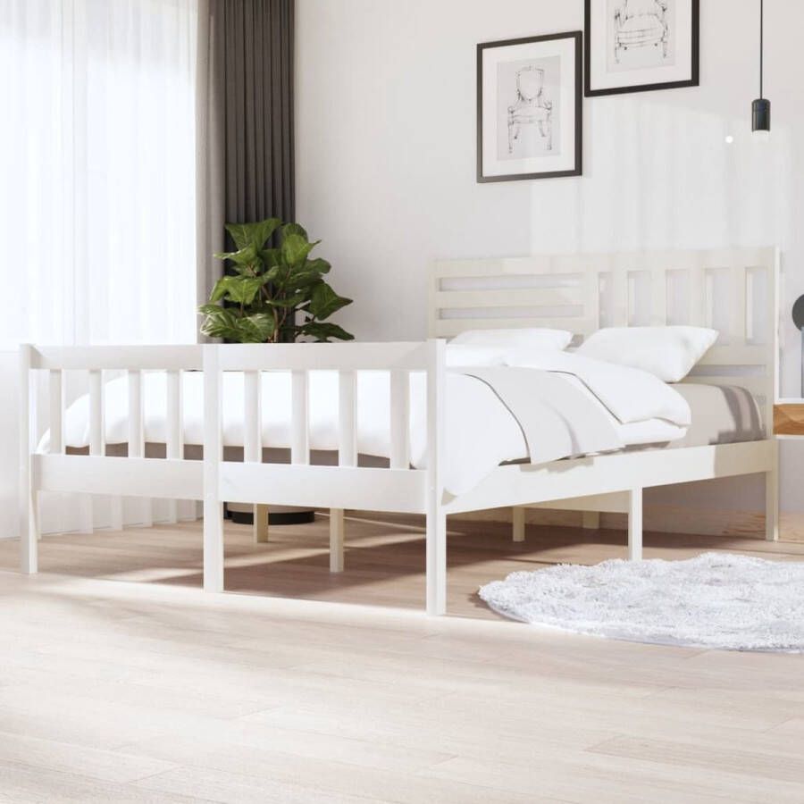 The Living Store Bedframe massief grenenhout wit 140x200 cm Bedframe Bedframes Tweepersoonsbed Bed Bedombouw Dubbel Bed Frame Bed Frame Ledikant Bedframe Met Hoofdeinde Tweepersoonsbedden - Foto 4