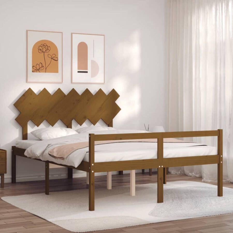 The Living Store Bedframe met hoofdbord massief hout honingbruin 5 FT King Bedframe Bedframes Bed Tweepersoonsbed Slaapkamermeubel Houten Bedframe Houten Bed Bedbodem Massief Houten Bedframe Ledikant Bedframe Met Hoofdeinde