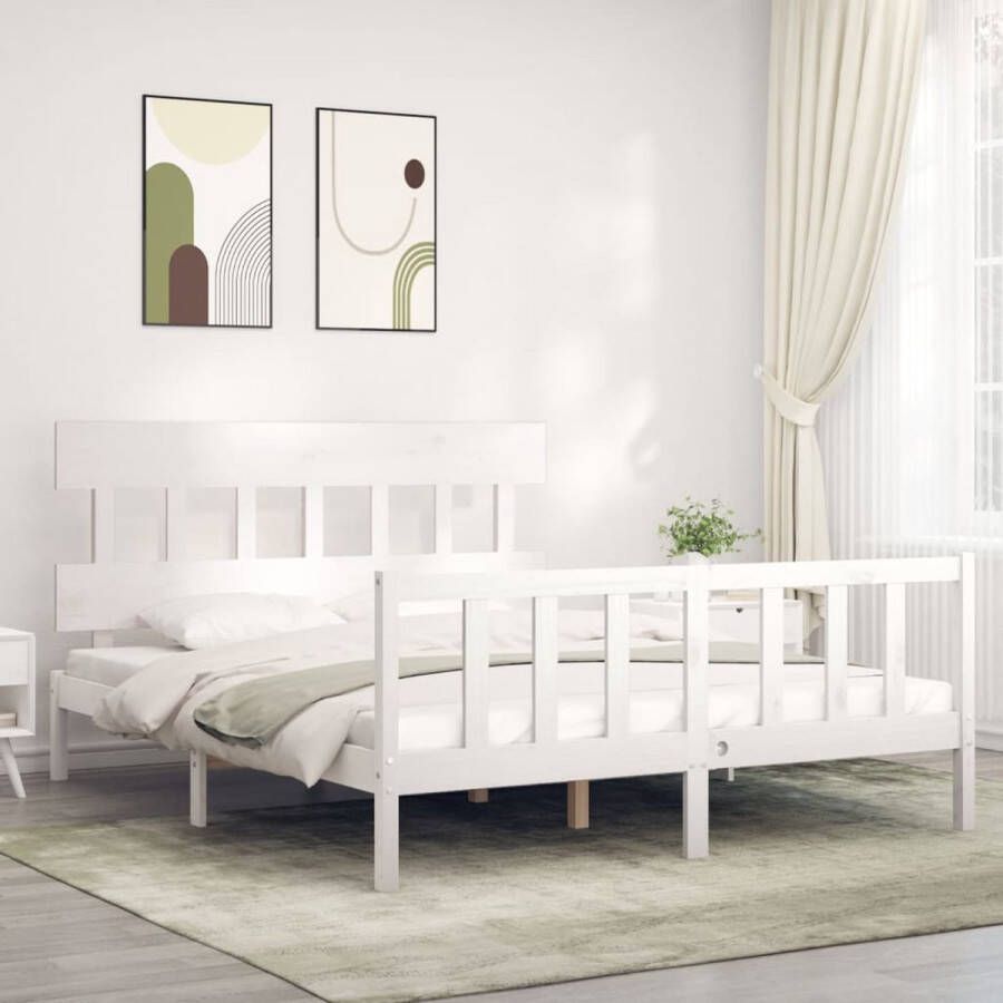 The Living Store Bedframe met hoofdbord massief hout wit 5 FT King Size Bedframe Bedframes Bed Tweepersoonsbed Slaapkamermeubel Houten Bedframe Houten Bed Bedbodem Massief Houten Bedframe Ledikant Bedframe Met Hoofdeinde - Foto 5