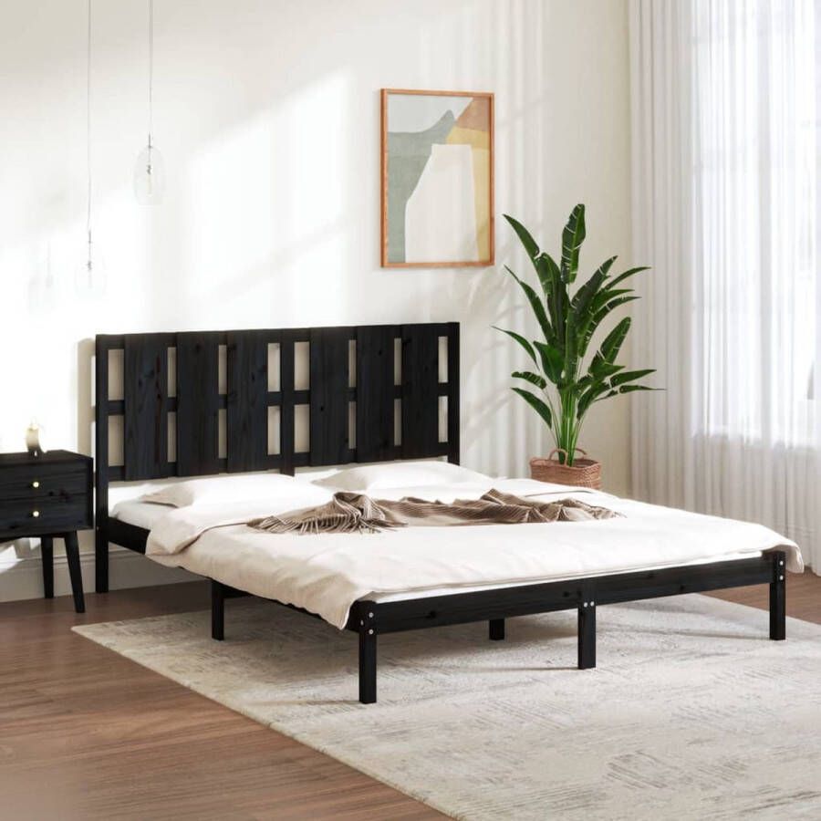 The Living Store Bedframe Grenenhout 205.5 x 165.5 x 100 cm Zwart