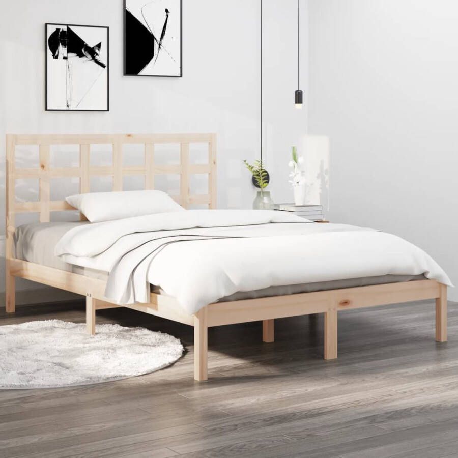 The Living Store Bedframe Grenenhout 205.5 x 165.5 x 31 cm Incl Hoofdeind Geschikt voor Matras 160 x 200 cm Montage vereist