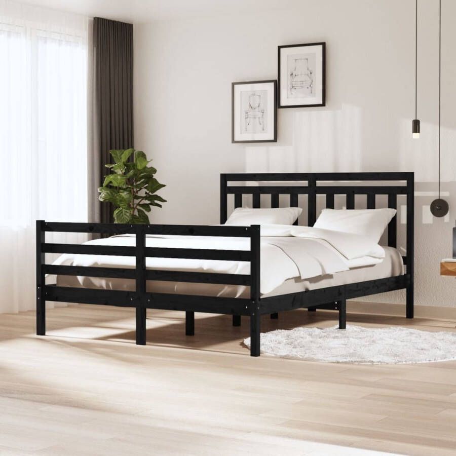 The Living Store Bedframe Grenenhout 205.5 x 166 x 100 cm Zwart