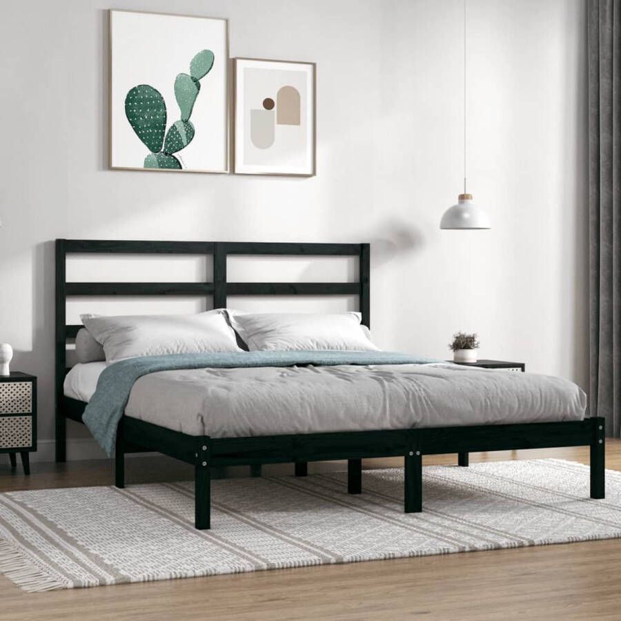 The Living Store Bedframe Grenenhout 205.5 x 166 x 100 cm Zwart