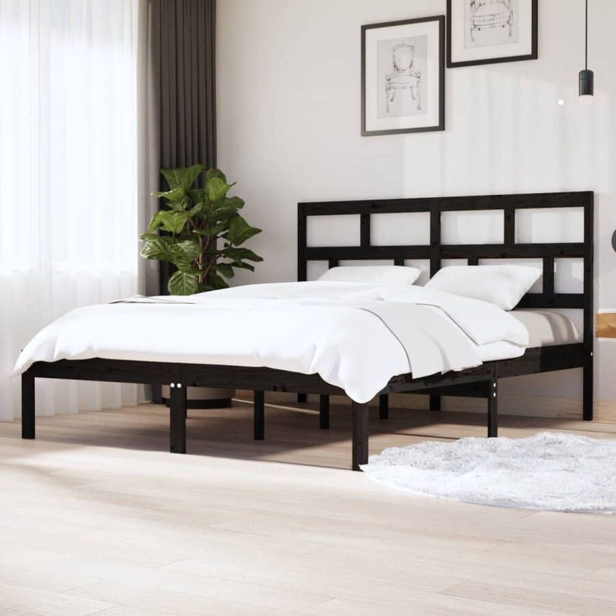 The Living Store Bedframe Grenenhout 205.5 x 166 x 100 cm Zwart