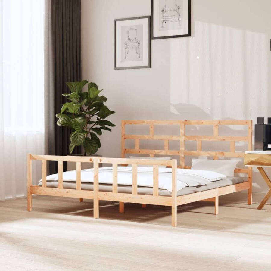 The Living Store Bedframe massief grenenhout 180x200 cm 6FT Super King Bedframe Bedframes Bed Bedbodem Ledikant Bed Frame Massief Houten Bedframe Slaapmeubel Tweepersoonsbed Bedden Bedbodems