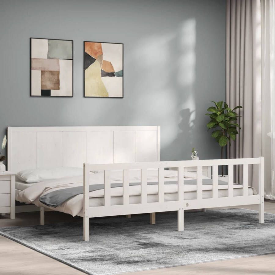 The Living Store Bedframe Grenenhout 205.5 x 205.5 x 100 cm Wit