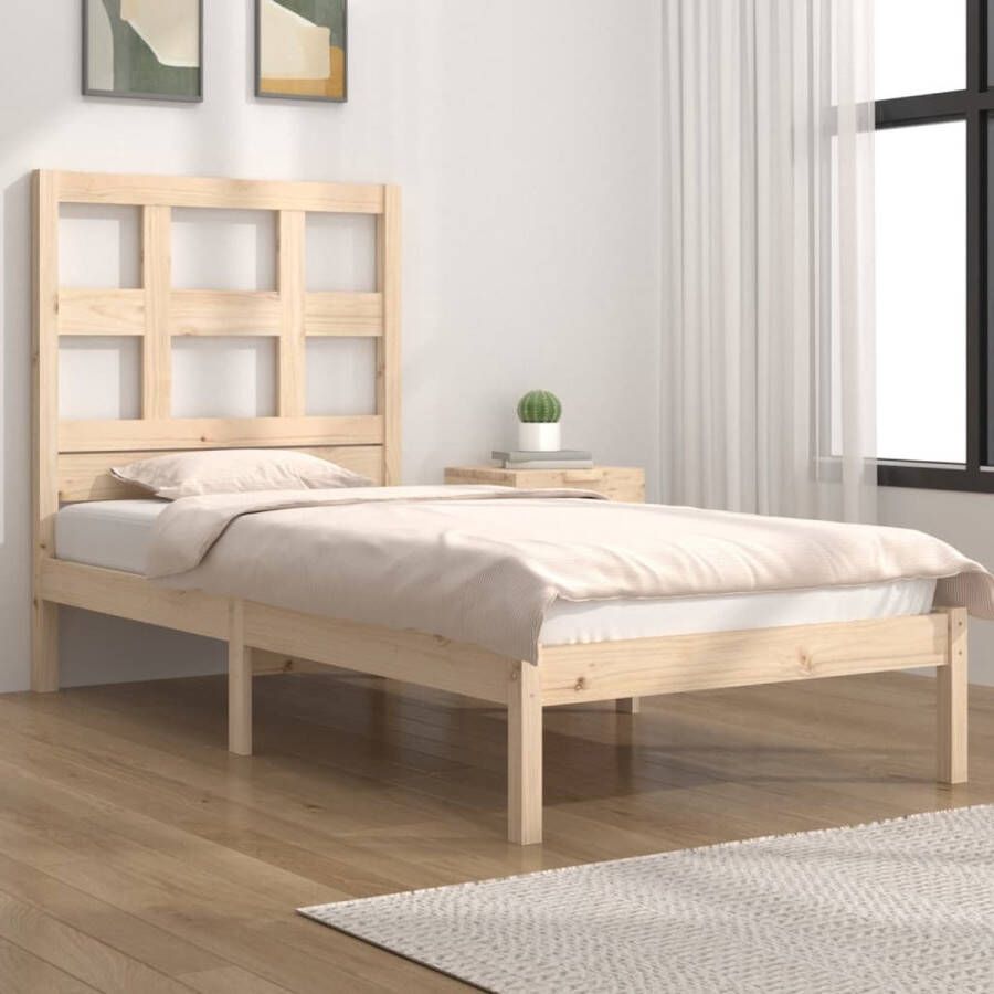 The Living Store Houten Bedframe Praktisch en Decoratief Massief grenenhout Stevig en stabiel Comfortabel hoofdeinde Uniek design Afmetingen- 205.5 x 95.5 x 31 cm Geschikt voor matrassen 90 x 200 cm Montage vereist - Foto 3