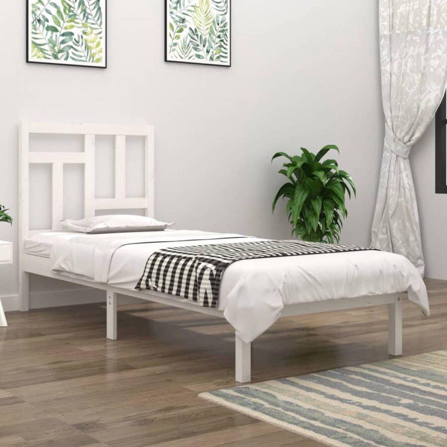 The Living Store Bedframe massief grenenhout wit 90x200 cm Bedframe Bedframes Bed Bedbodem Ledikant Bed Frame Massief Houten Bedframe Slaapmeubel Eenpersoonsbed Bedden Bedbodems