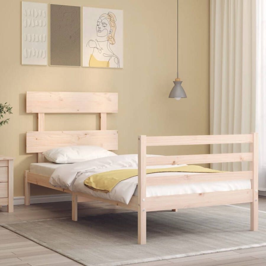 The Living Store Bedframe Grenenhout 205.5 x 95.5 x 81 cm Multiplex lattenbodem Functioneel hoofd- en voeteneinde