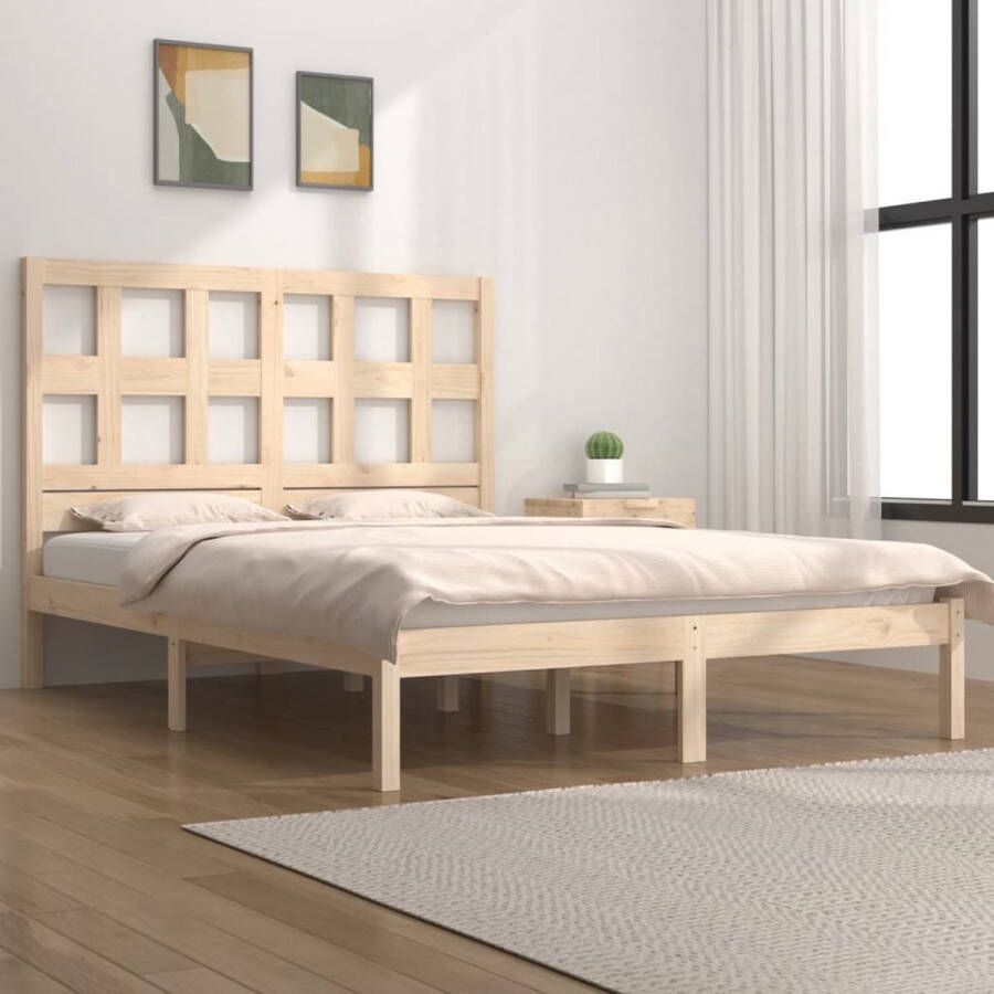 The Living Store Bedframe Grenenhout 205.5x165.5x31 cm Comfortabel hoofdeinde Rustieke uitstraling Houten Bedframe Massief Grenenhout Tweepersoons Bed Bedframe Zonder Matras Modern Bed