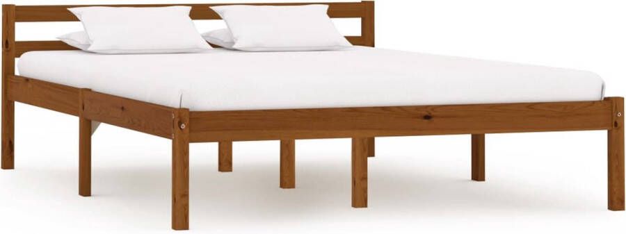 The Living Store Bedframe massief grenenhout honingbruin 140x200 cm Massief Hout Bedframe Grenenhout Bed Tweepersoons Bed Honingbruin Bed Modern Bedframe