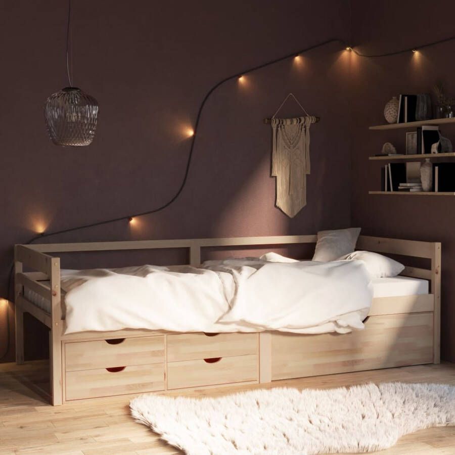 The Living Store Bedframe Grenenhout 206 x 96 x 65 cm Lades en Kastje Montage Vereist