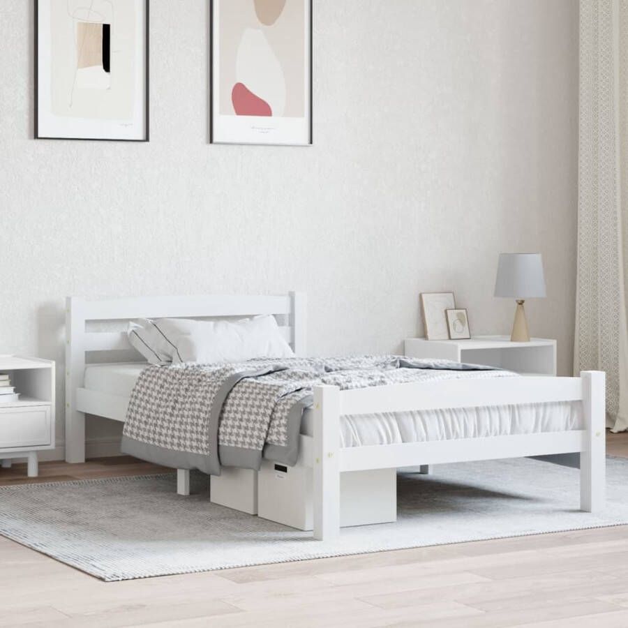 The Living Store Bedframe massief grenenhout wit 100x200 cm Bedframe Bed Frame Bed Frames Bed Bedden 1-persoonsbed 1-persoonsbedden Eenpersoons Bed