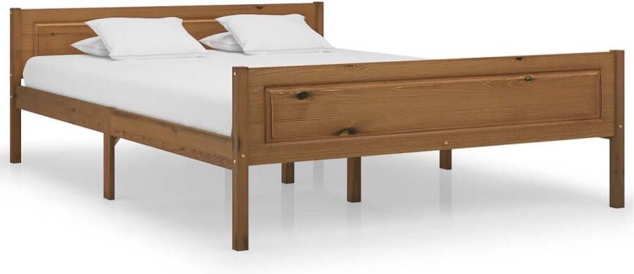 The Living Store Bedframe Grenenhout 206x146x63 cm Honingbruin Montage vereist