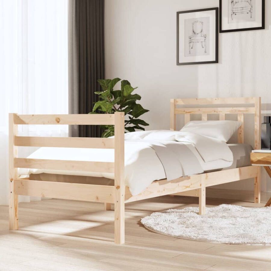 The Living Store Bedframe Grenenhout 75 x 190 cm Onbehandeld Rustiek Bedframe Grenenhouten Bed Rustic Bed Hout Bed Eenvoudig Bed