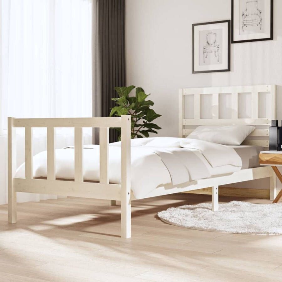 The Living Store Bedframe massief hout wit 90x200 cm Bedframe Bedframes Eenpersoonsbed Bed Bedombouw Frame Bed Frame Ledikant Bedframe Met Hoofdeinde Eenpersoonsbedden Bedden