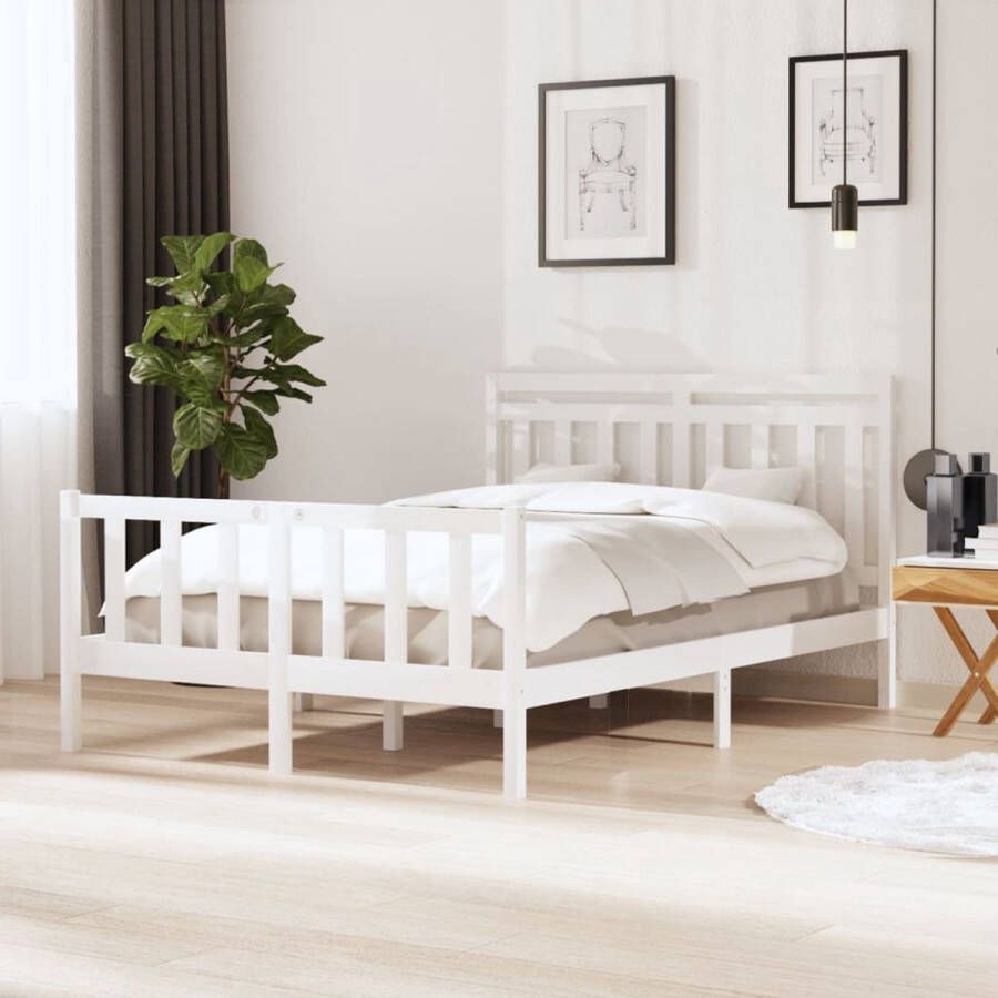 The Living Store Bedframe Grenenhout Bedframe 195.5 x 146 x 100 cm wit