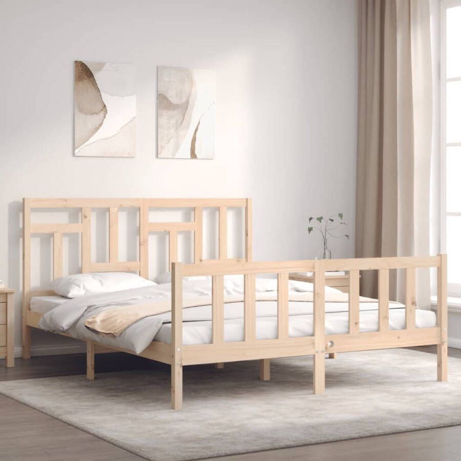 The Living Store Bedframe met hoofdbord massief hout 5 FT King Size Bedframe Bedframes Bed Tweepersoonsbed Slaapkamermeubel Houten Bedframe Houten Bed Bedbodem Massief Houten Bedframe Ledikant Bedframe Met Hoofdeinde - Foto 3