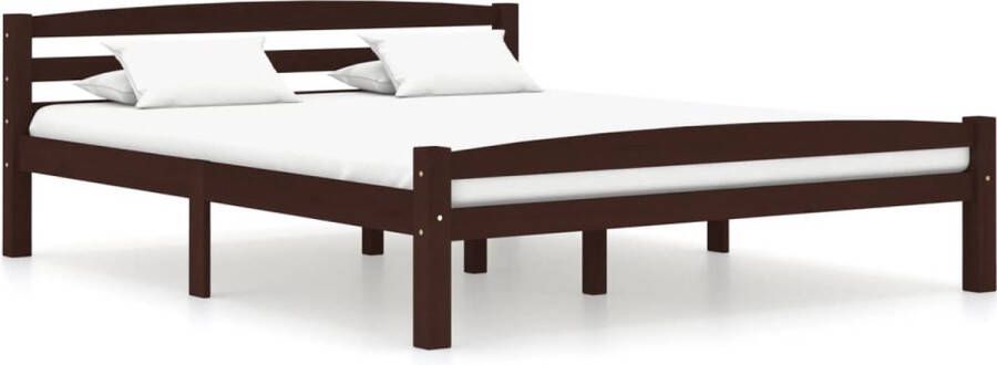 The Living Store Bedframe Grenenhout donkerbruin 206x166x66cm stevig en duurzaam matras niet inbegrepen