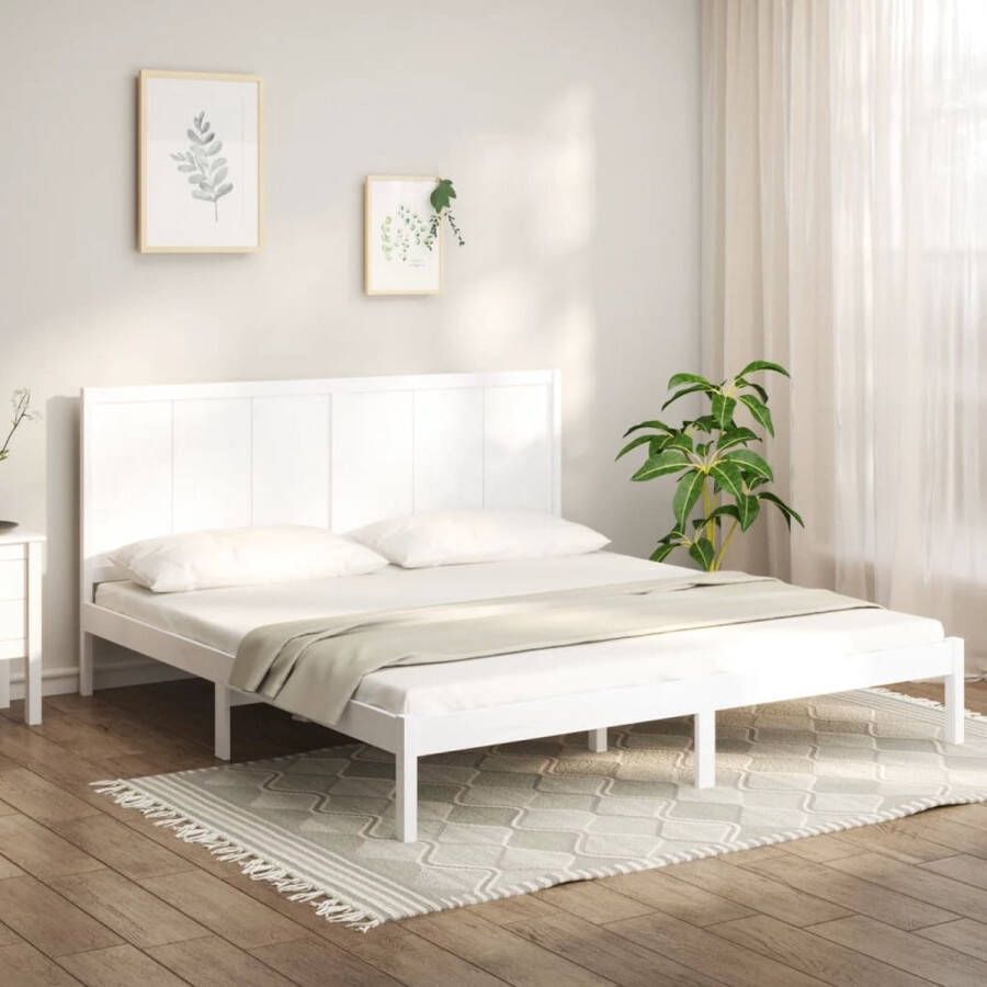 The Living Store Bedframe massief grenenhout wit 200x200 cm Bedframe Bedframes Bed Bedbodem Ledikant Bed Frame Massief Houten Bedframe Slaapmeubel Tweepersoonsbed Bedden Bedbodems