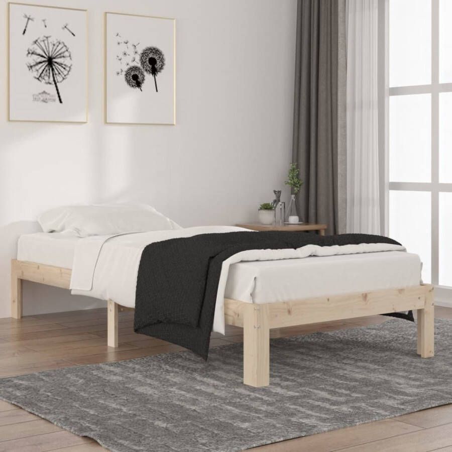 The Living Store Bedframe Grenenhout Eenpersoons 203.5 x 93.5 x 30 cm Stevige lattenbodem