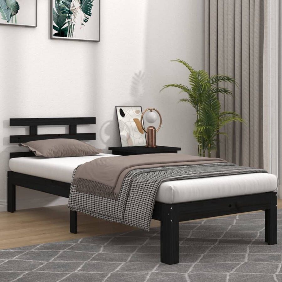 The Living Store Bedframe massief hout zwart 90x200 cm Bedframe Bedframes Bed Bedbodem Ledikant Bed Frame Massief Houten Bedframe Slaapmeubel Eenpersoonsbed Bedden Bedbodems