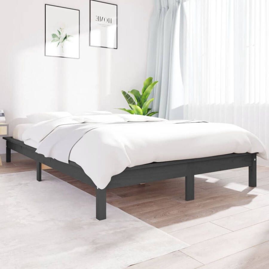 The Living Store Bedframe massief grenenhout grijs 120x190 cm 4FT Small Double Bedframe Bedframes Bed Bedbodem Ledikant Bed Frame Massief Houten Bedframe Slaapmeubel Tweepersoonsbed Bedden Bedbodems